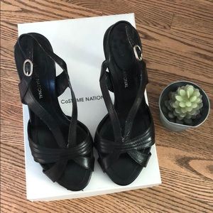 Costume National Leather Heel Sandals Nero 37